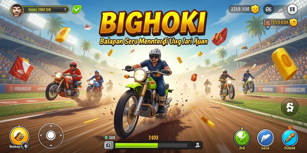 Screenshot gameplay BIGHOKI menampilkan aksi balapan yang menegangkan.