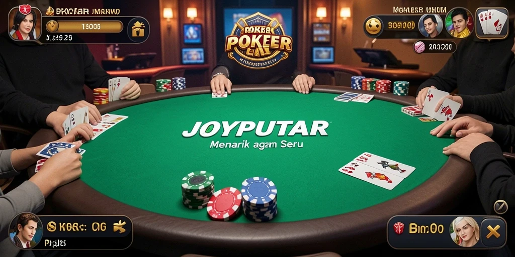 Tampilan utama gameplay JOYPUTAR yang menegangkan dalam poker.