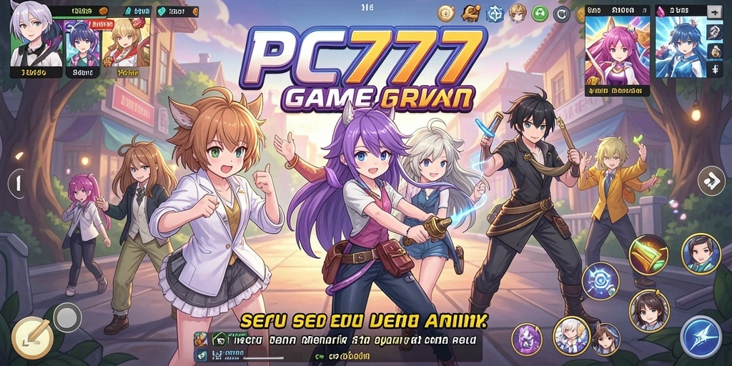 Screenshot utama PC777 menampilkan aksi seru karakter Anime.