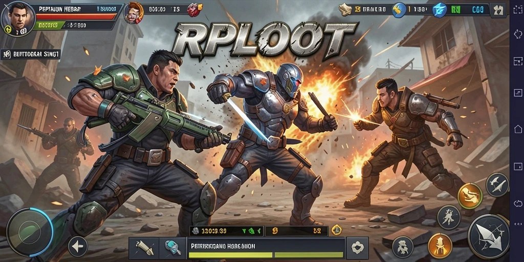Screenshot RPLOOT menampilkan aksi pertarungan seru dengan karakter beranimasi.