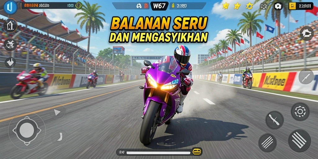 Tampilan gameplay W67 yang menegangkan dan memukau.